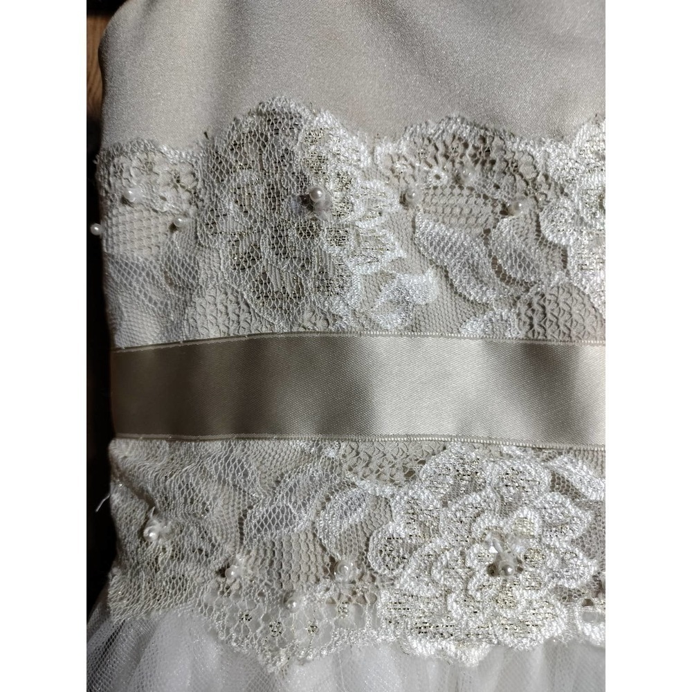 David's Bridal child size 4 formal dress beige & white flower girl jr bridesmaid - Picture 7 of 16